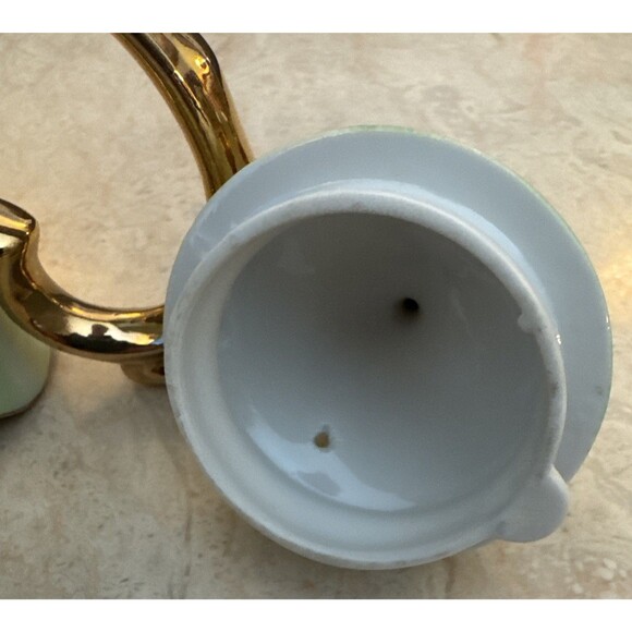 VTG Lefton Handpainted Porcelain Lidded Teapot #3065 Green Heritage Rose Pattern - Picture 5 of 5